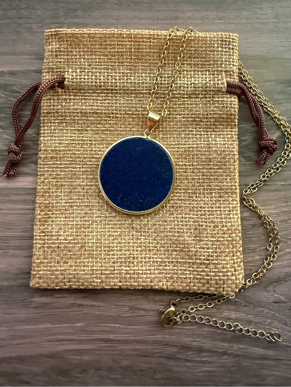 Genuine Lapis Lazuli Round Pendant Lapis Necklace Minimalist Crystal Necklace - Picture 1 of 3